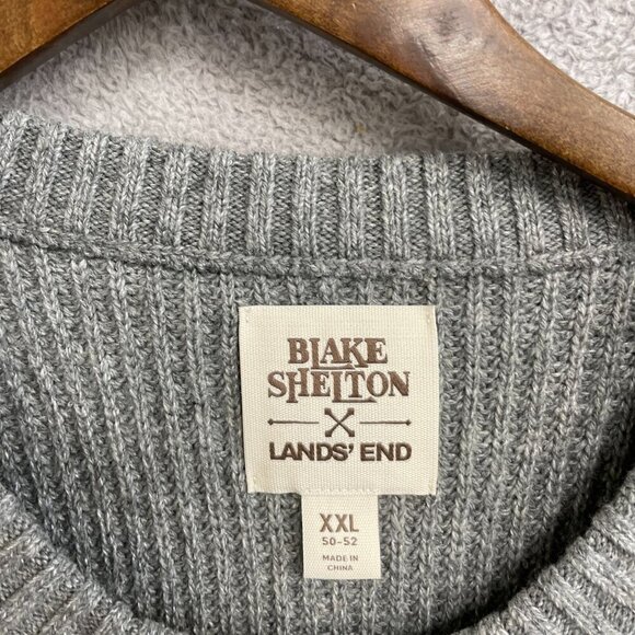 NWOT Blake Shelton Lands' End Men's XXL Gray Ribbed Sweater Cotton Blend Patched - Picture 4 of 8